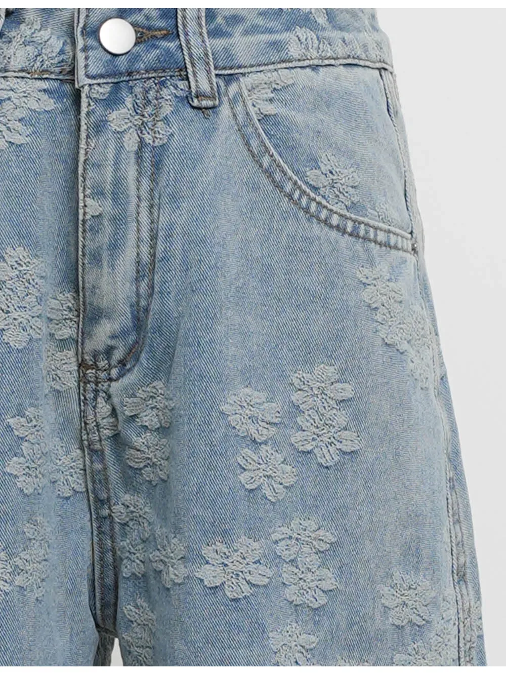 Jacquard Button Pocket Wide Leg Denim Pants