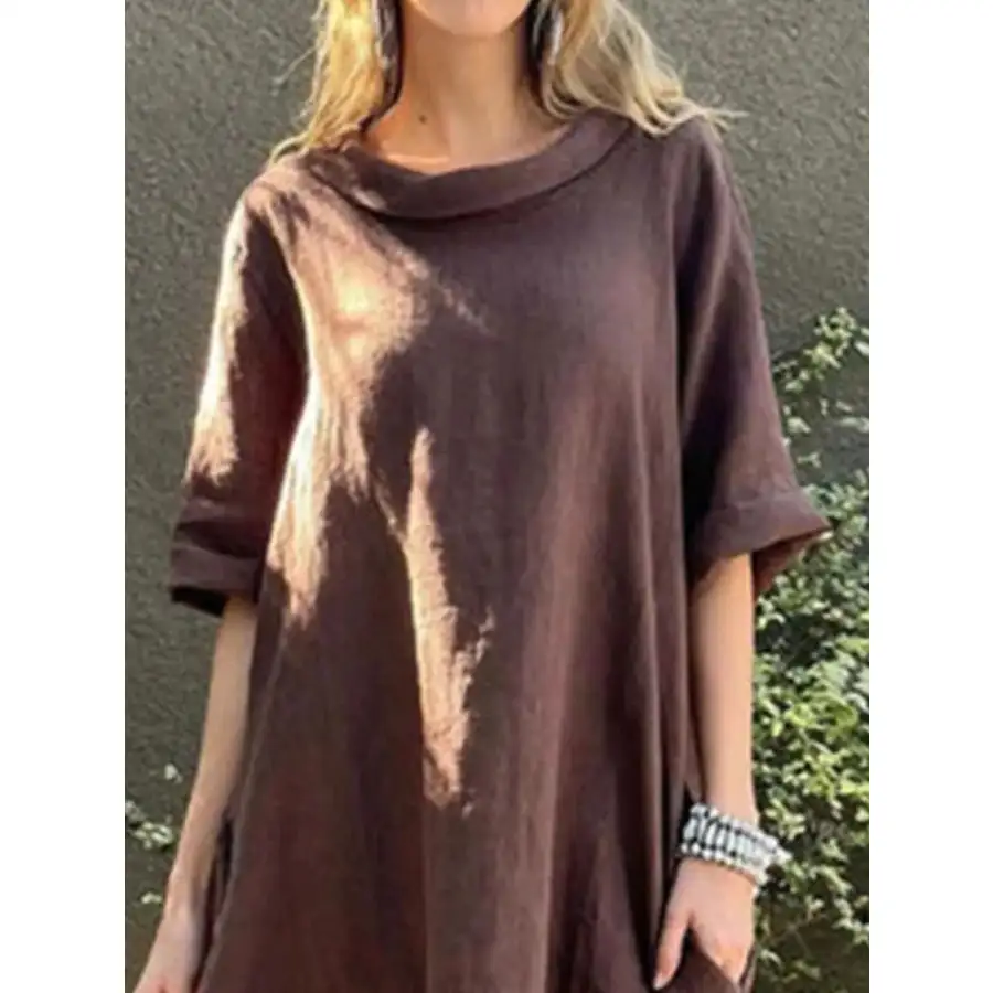 Full Size Casual Loose Fit Round Neck Midi Dress Plus Size