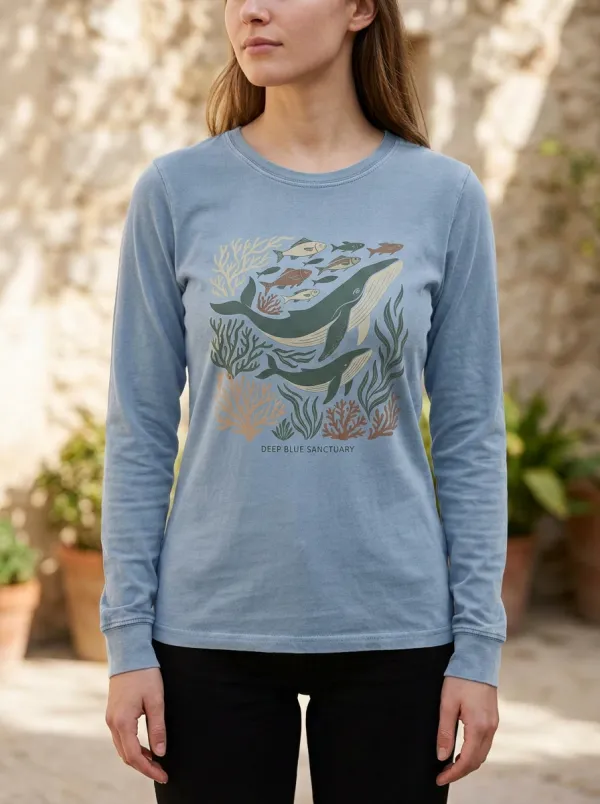Women's Ocean Lover Whale Coral Reef Printed Long Sleeve Top