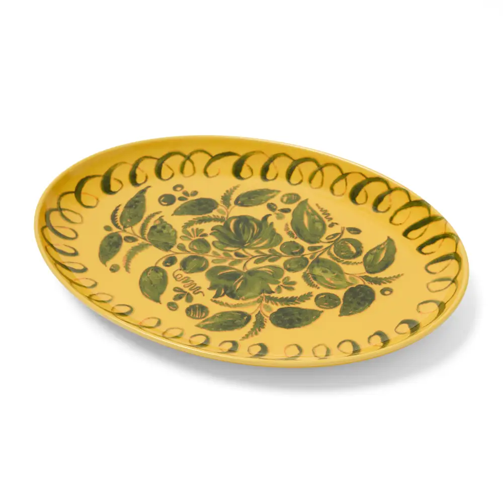 Understated Hand Painted Ceramic Oval Serving Tray