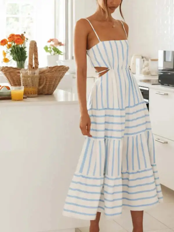 Tiered Striped Midi Dress