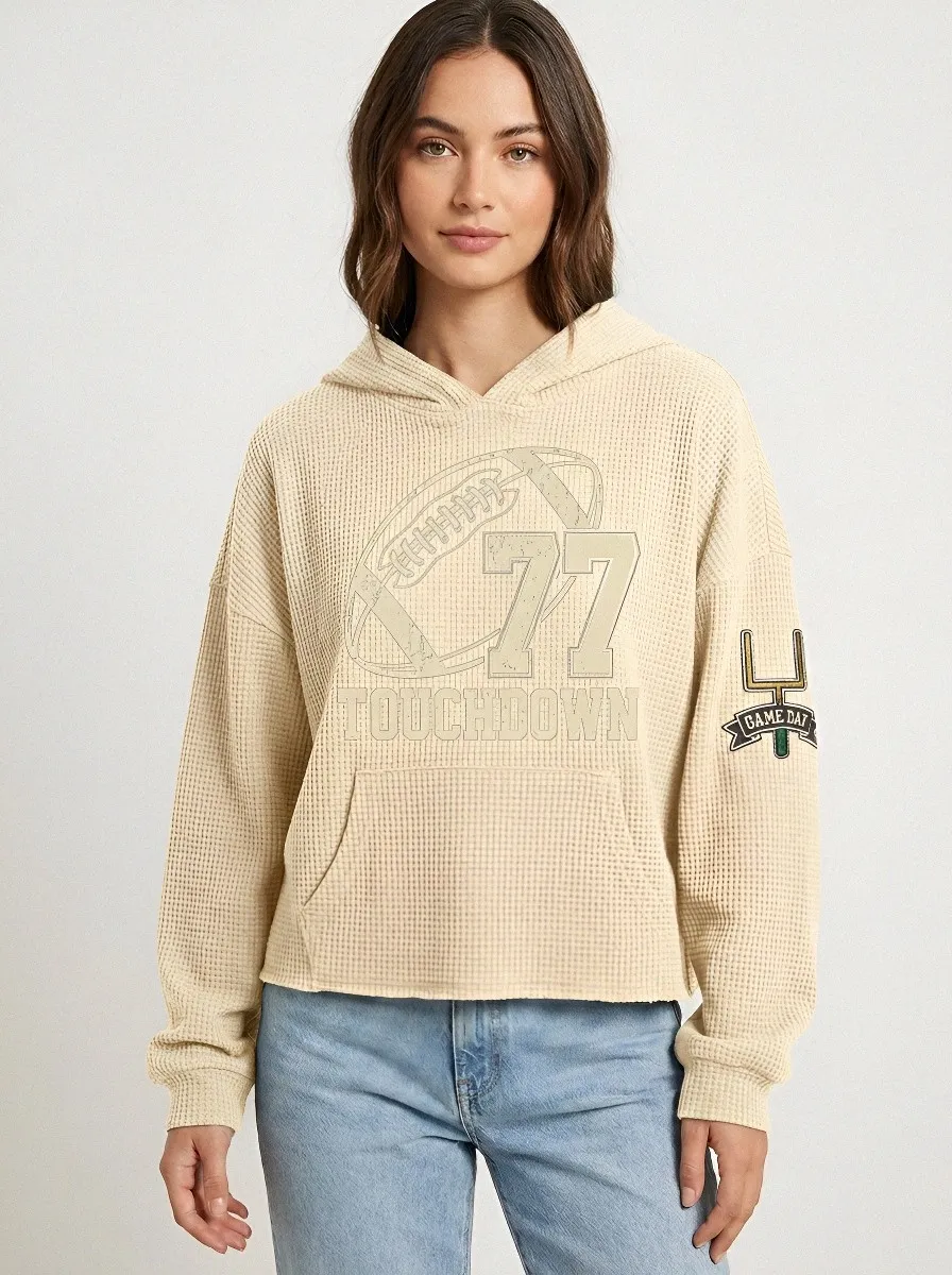 Women's Football Fan Touchdown Printed Waffle Hoodie