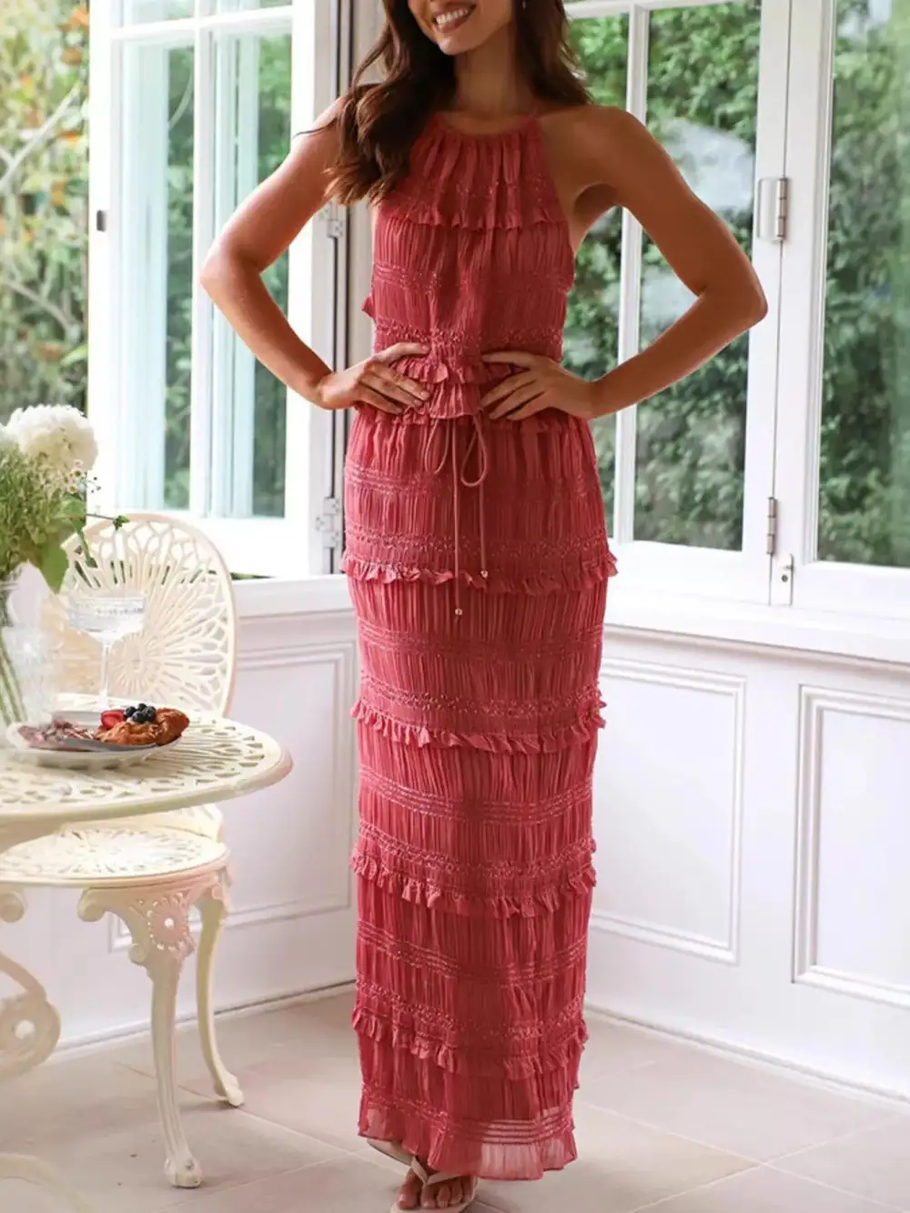 Elegant Sleeveless Top And Maxi Skirt Set