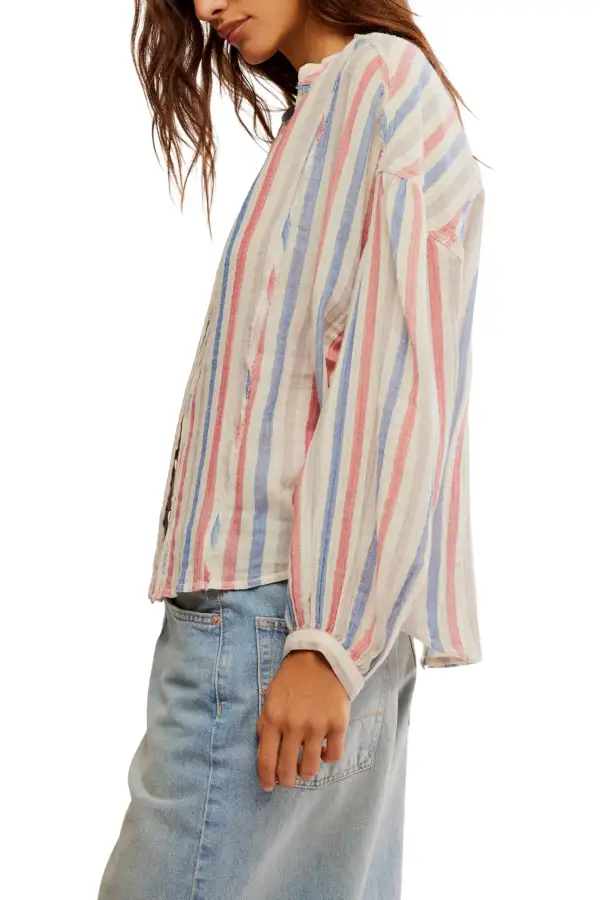 Striped Button Front Collared Shirt