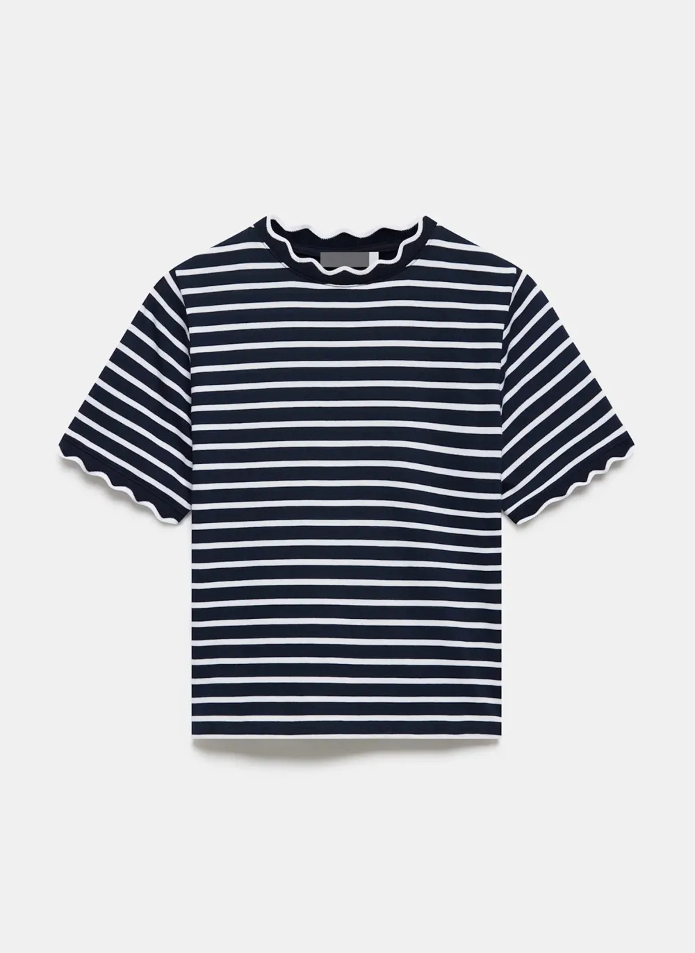 Casual Style Navy Stripe Scallop Trim T-Shirt