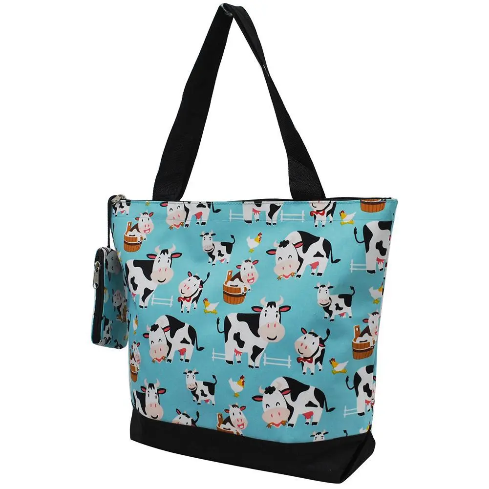 Structured Cow Print Canvas Tote Bag