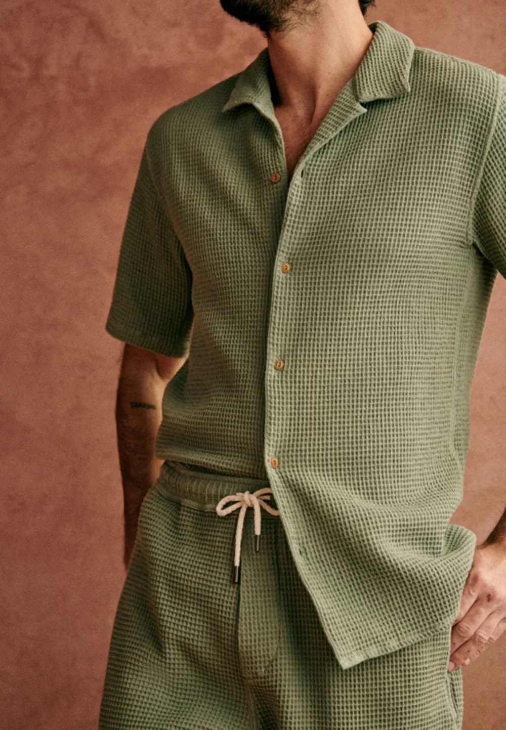 Rust Red Seersucker Textured Short Sleeve Shirt