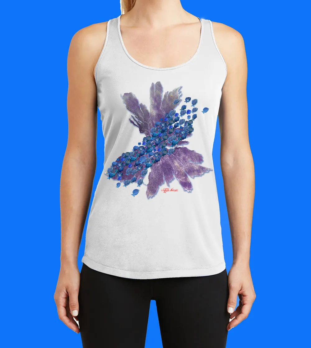 Blue Tang School With Seafans Printed Racerback Tank Top
