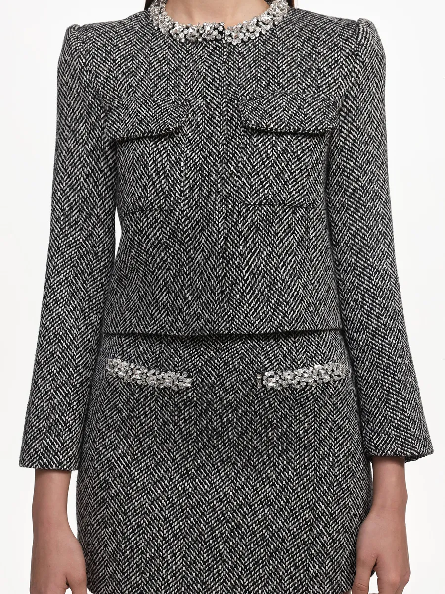 Fiona Classic Tailored Tweed Top And Skirt Two Piece Set
