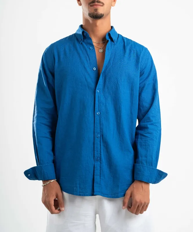 Blue Everyday Linen Button Front Shirt