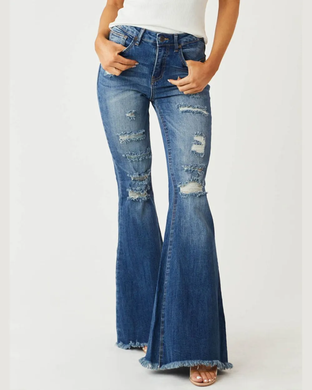 Distressed Stretch Flare Jeans
