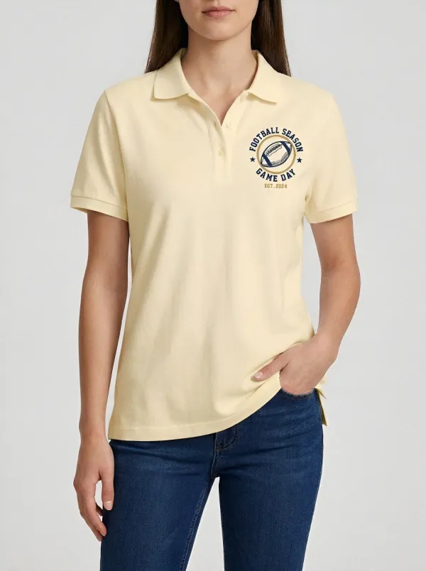 Women's Vintage-Inspired Football Season Game Day Printed Polo Shirt