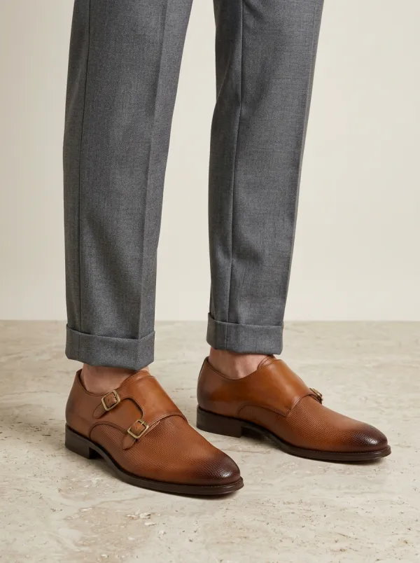 Men's Distinctive Business Formal Perforated Leather Double Monk Strap Shoes