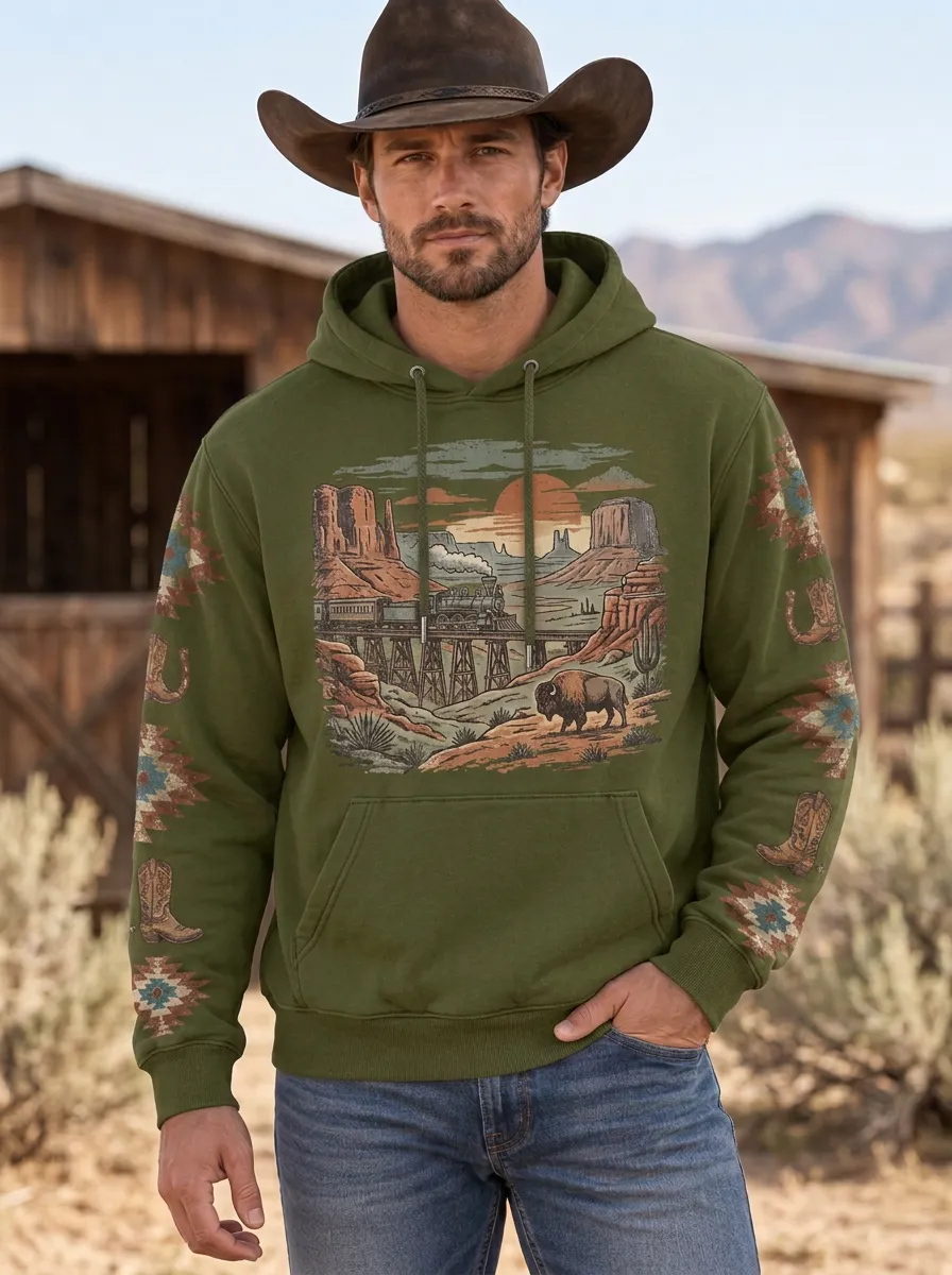 Men's Western Cowboy Graphic Hoodie