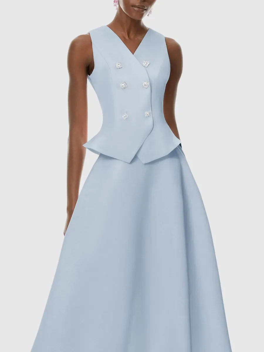 Devora Crystal Embellished Vest & Midi Skirt Set