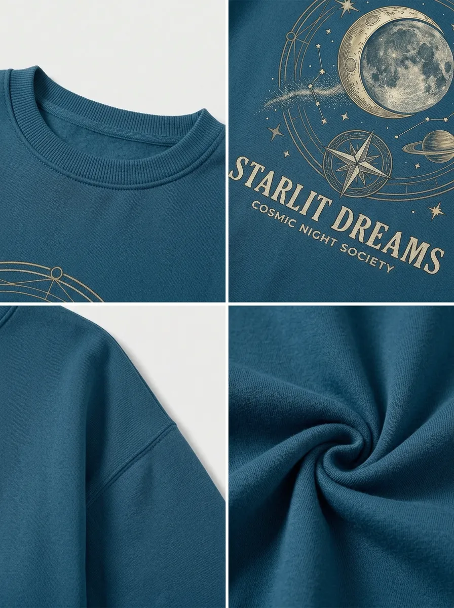 Women's Starlit Dreams Celestial Moon Planet Printed T-shirt