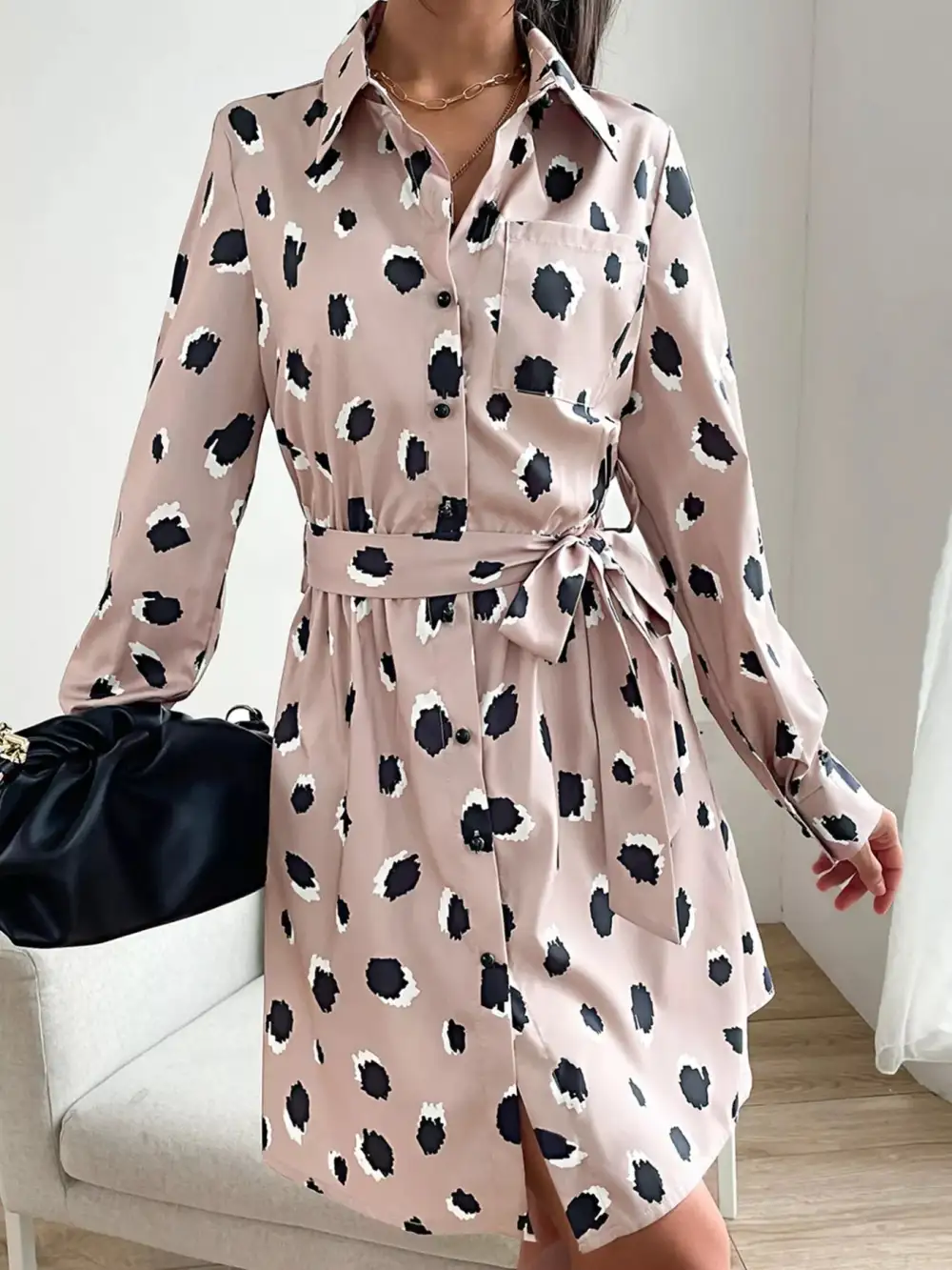 Easy Fit Printed Long Sleeve Mini Dress