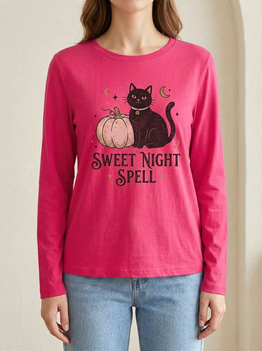 Halloween-Night Pumpkin Halloween Cotton Linen Long Sleeve Top