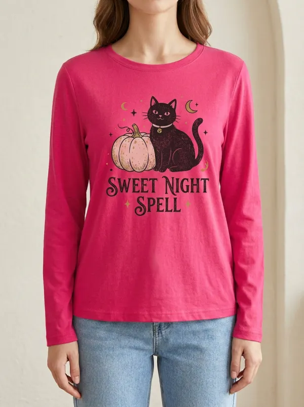 Halloween-Night Pumpkin Halloween Cotton Linen Long Sleeve Top