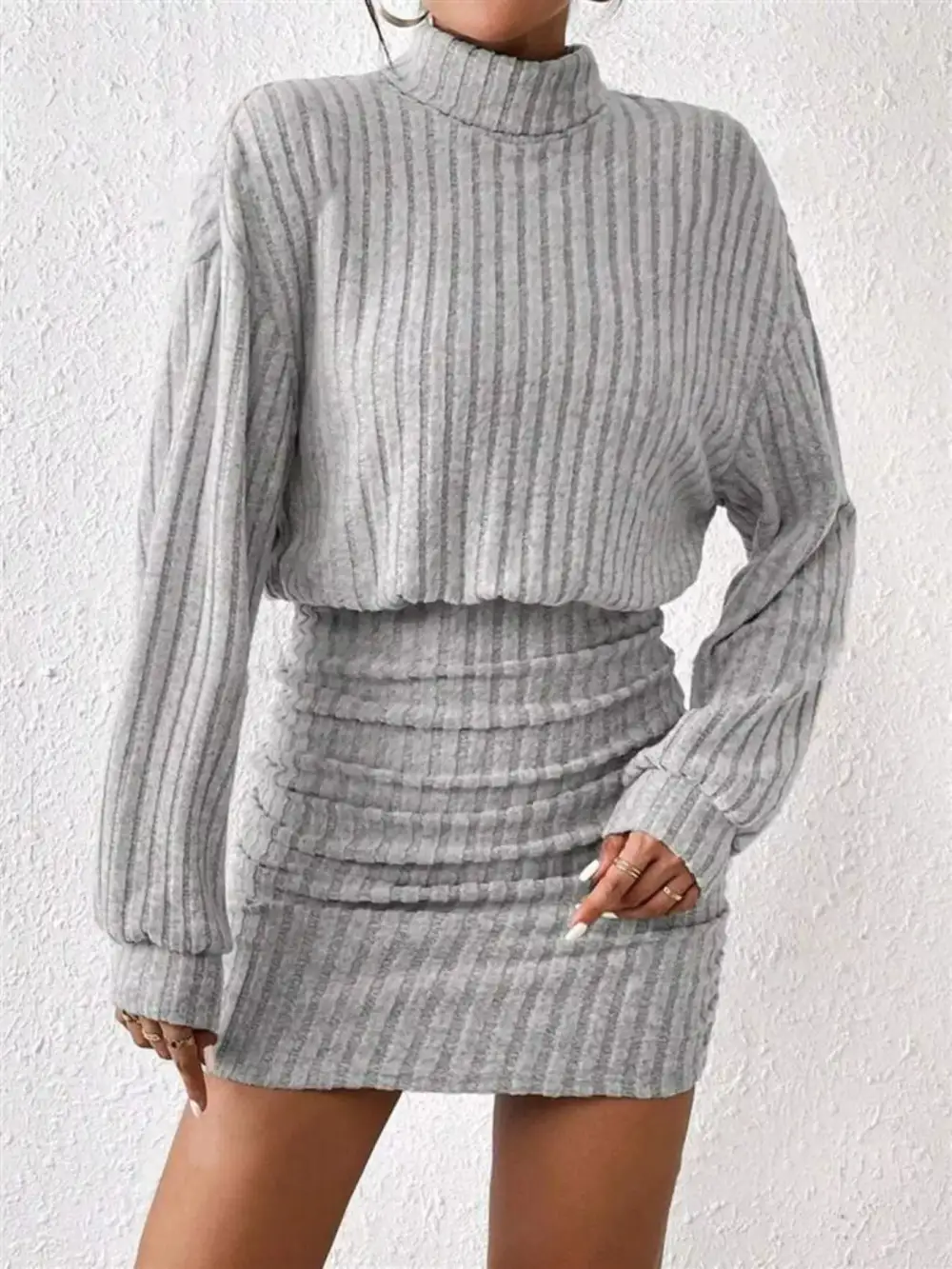 Wearable Cut Ribbed Knit Mini Dress