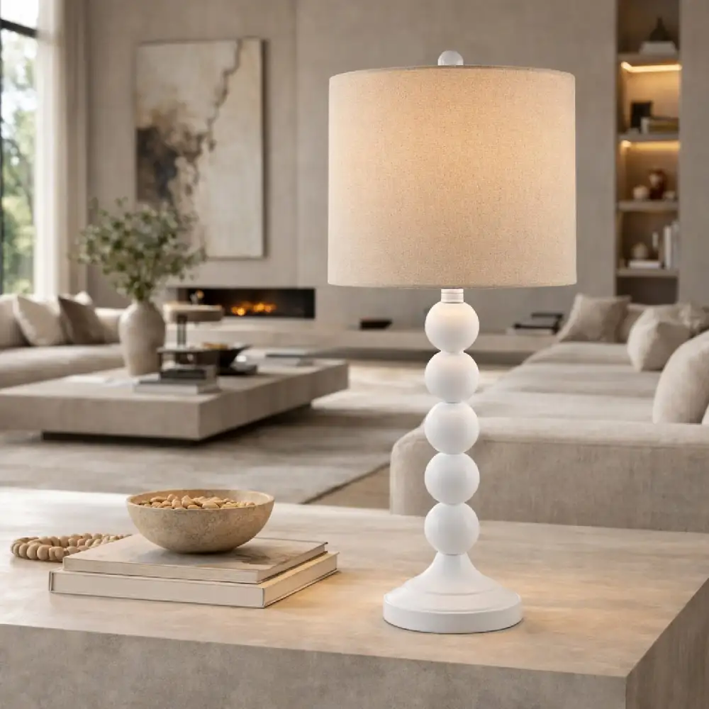 Stacked Painted Metal Linen Table Lamp