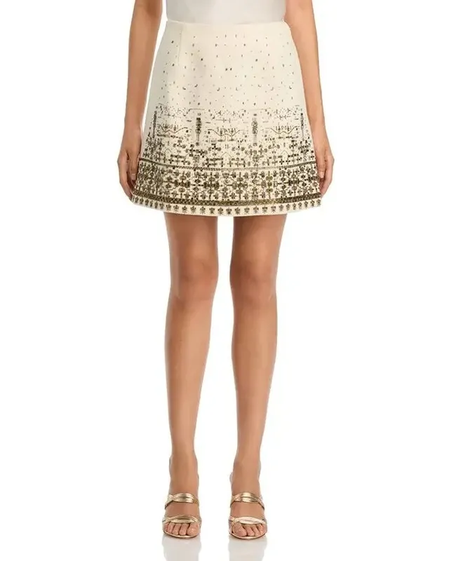 Embellished Wool Blend Lined Skirt
