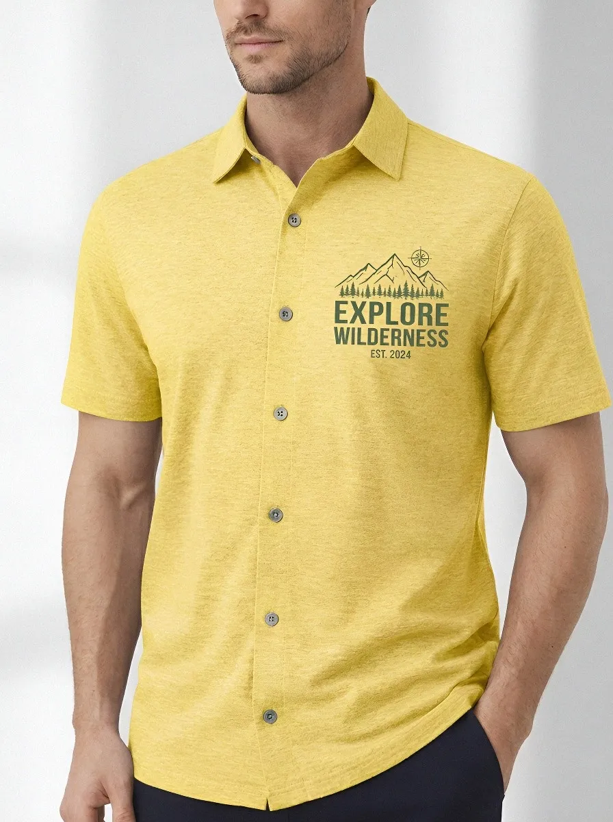 Men's Outdoor Adventure Explore Wilderness Mountain Printed Polo Shirt