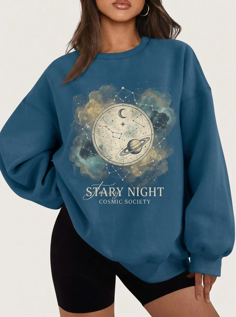 Women's Astronomy Lover Starry Night Planet Printed T-shirt