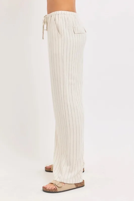 Striped Linen Blend Drawstring Pants
