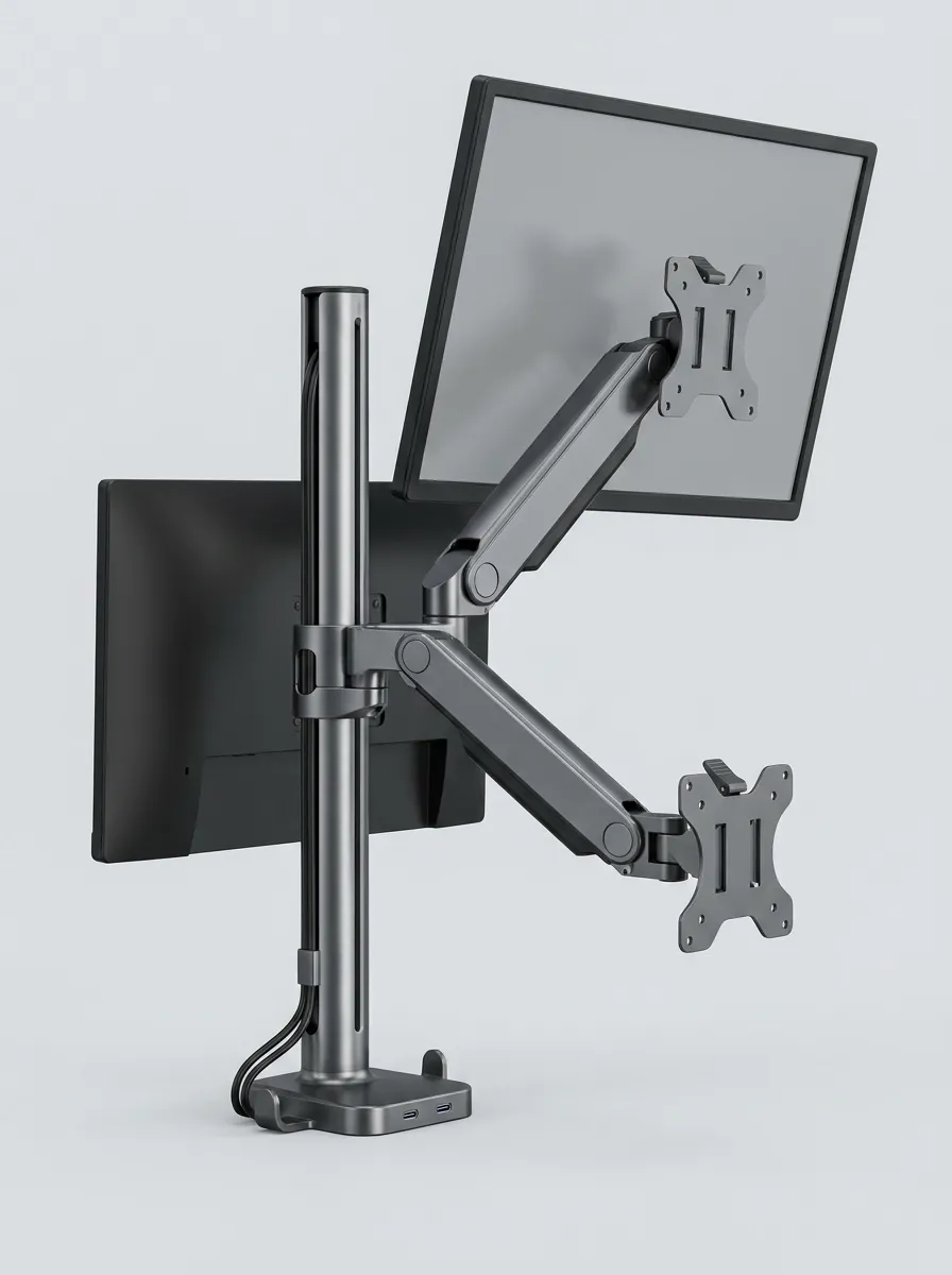 Office Worker Dual Monitor Setup Adjustable Aluminum Printed Monitor Mount