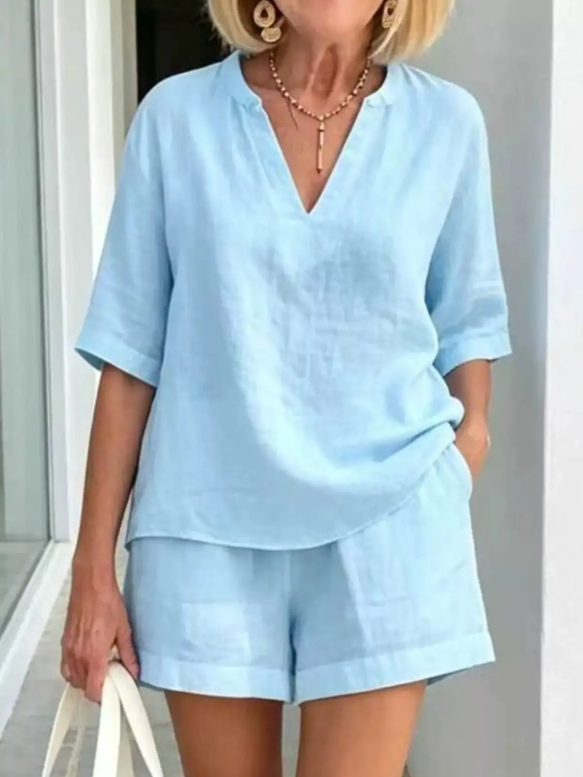 Tailored Refined Pocketed Top and Shorts Matching Set