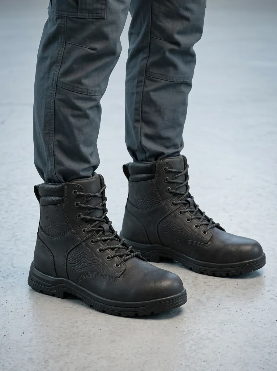 Unisex Patterned Outdoor Enthusiast Topographic Pattern Print Work Boots