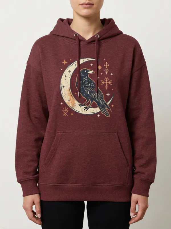 Unisex Halloween Gothic Raven Moon Printed Hoodie