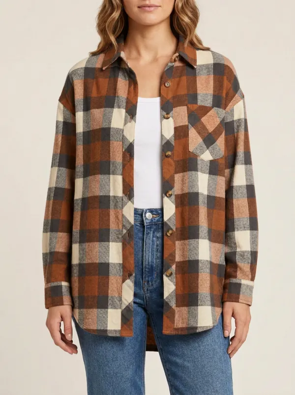Cozy Printed Plaid Plaid Long-Sleeve Shirt