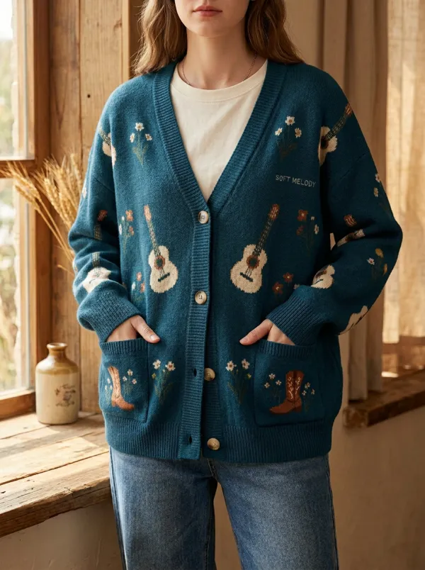 Cowboy-Boot Women's Country Music Casual Cardigan