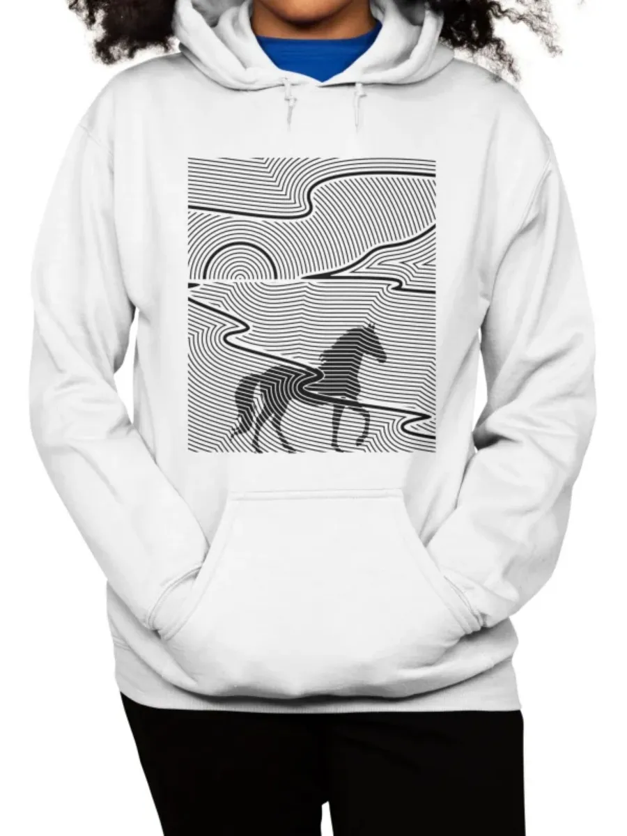 Modern Wave Line Horse Hoodie