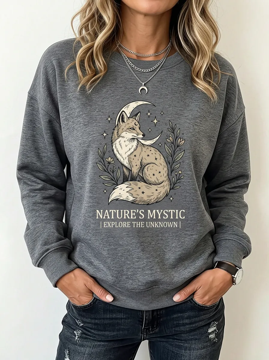 Nature Mystic Fox Moon Celestial Sweatshirt