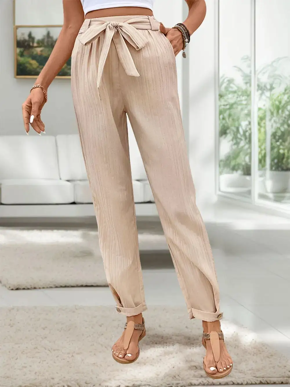 High Waist Tie Waist Pocketed Everyday Pants