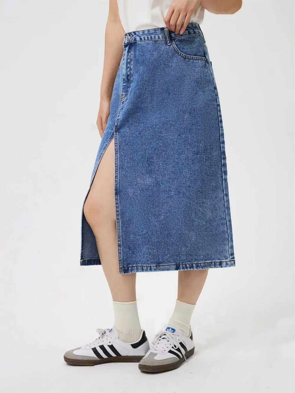 Balanced Denim Cotton Blend Detail Skirt