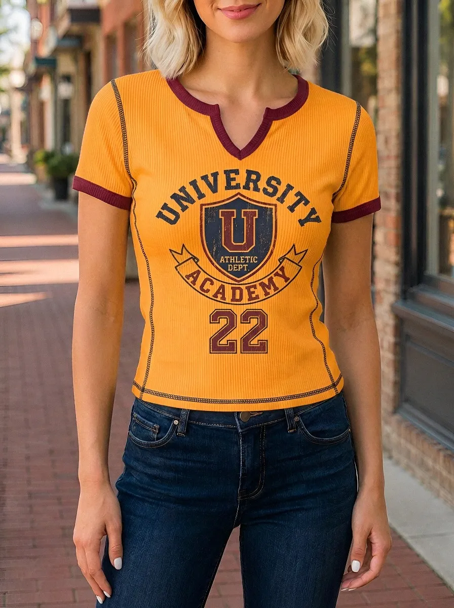 Women's University Academy 22 Shield Printed Ribbed T-shirt