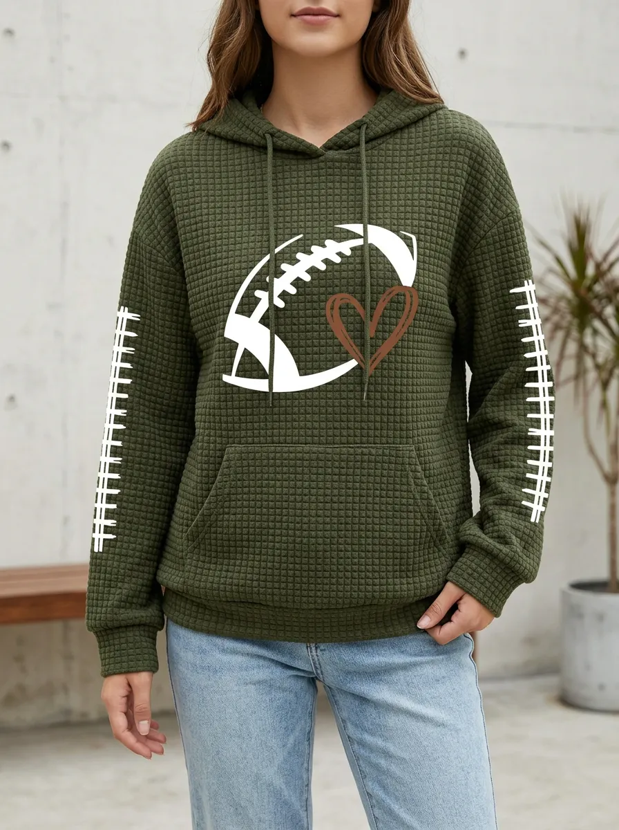 Women's Touchdown Inspired Gridiron Heart Ball Love Graphic Hoodie