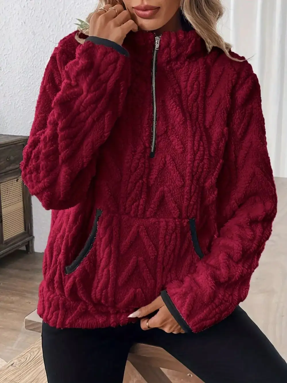 Fleece Half Zip Sweatshirt Plus Size