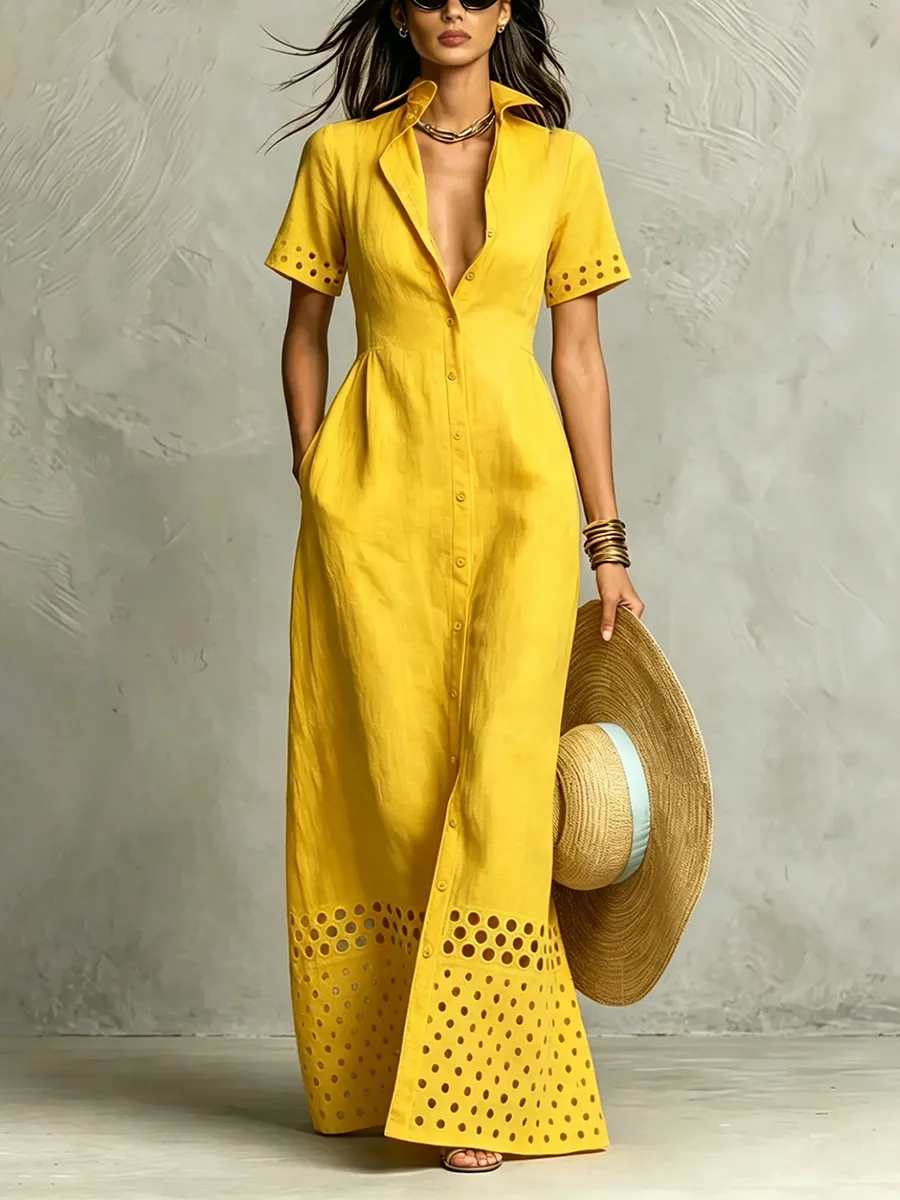 Elasticity Buttoned Maxi Dress