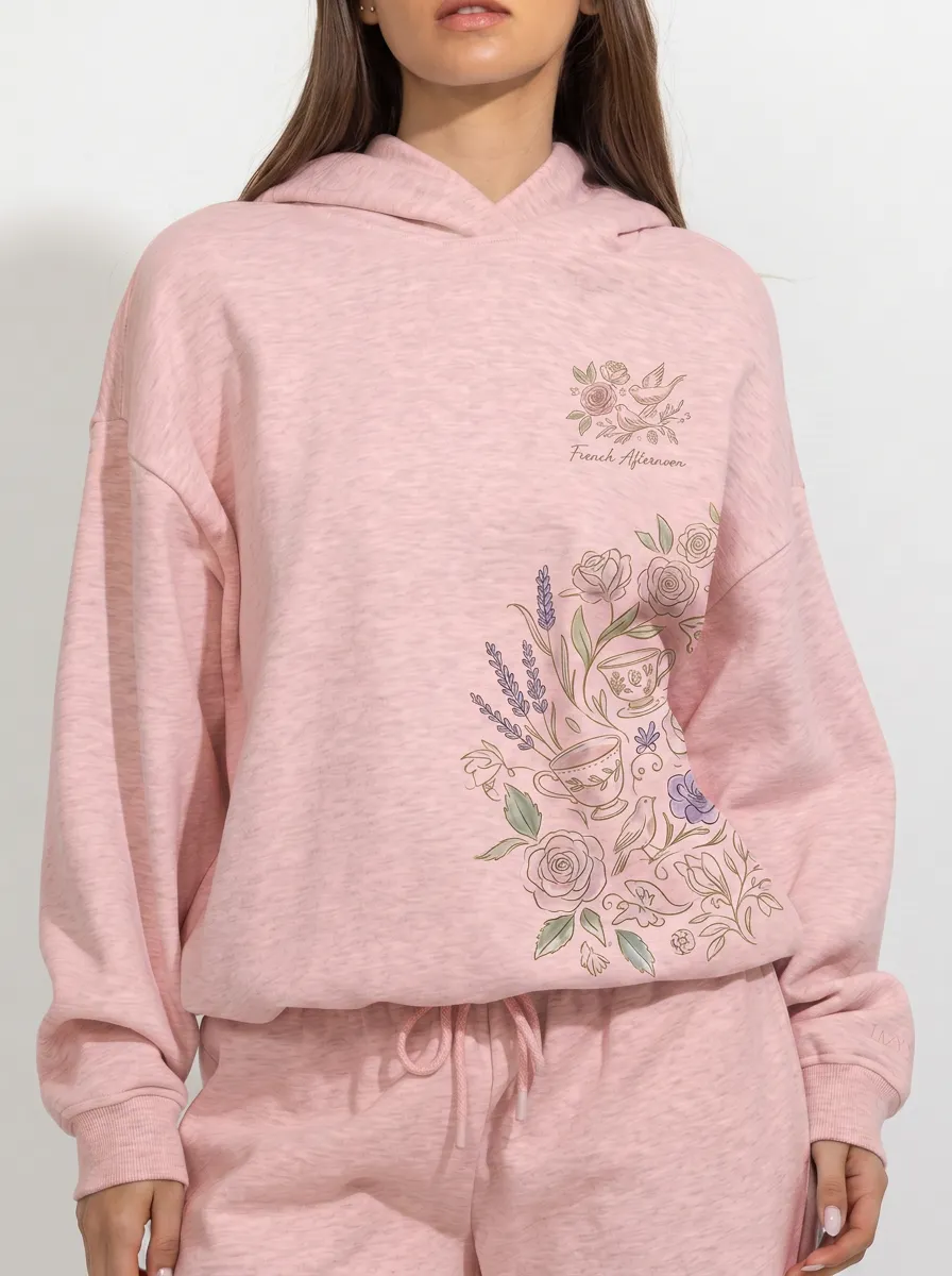 Women's French Afternoon Floral Tea Cup Printed Hoodie