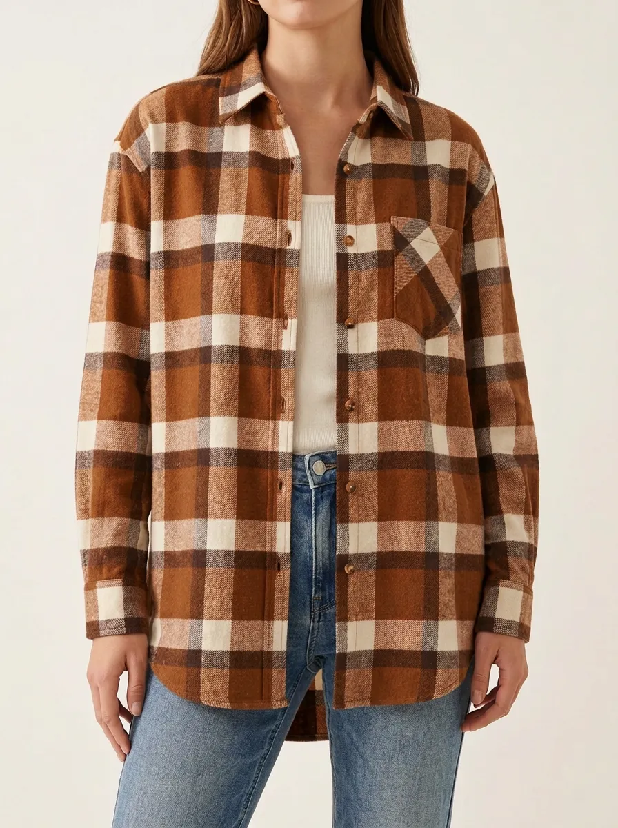 Easygoing Printed Plaid Plaid Long-Sleeve Shirt