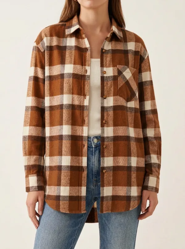 Easygoing Printed Plaid Plaid Long-Sleeve Shirt