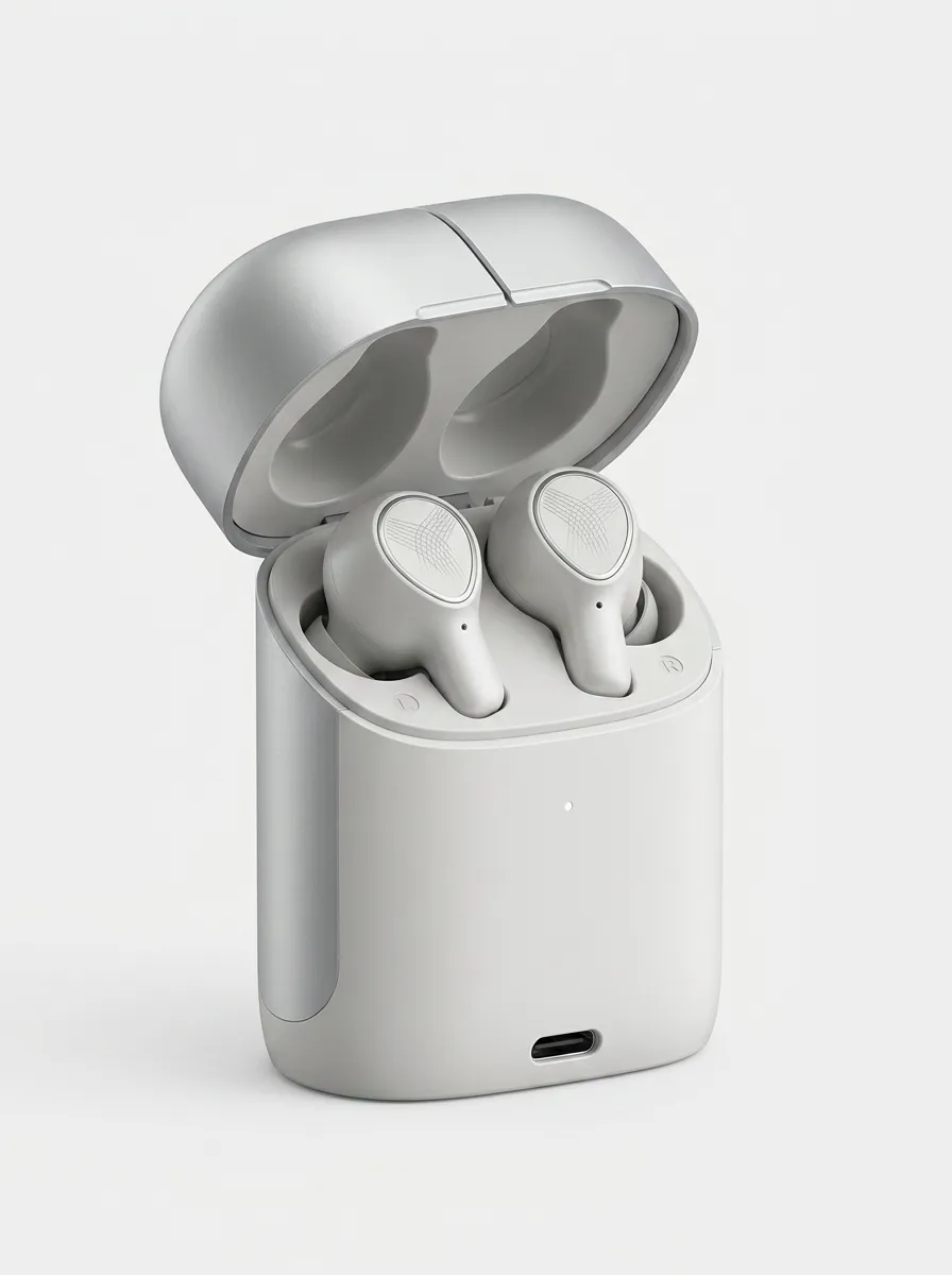 Unisex Tech Enthusiast Minimalist Silver Printed Earbuds