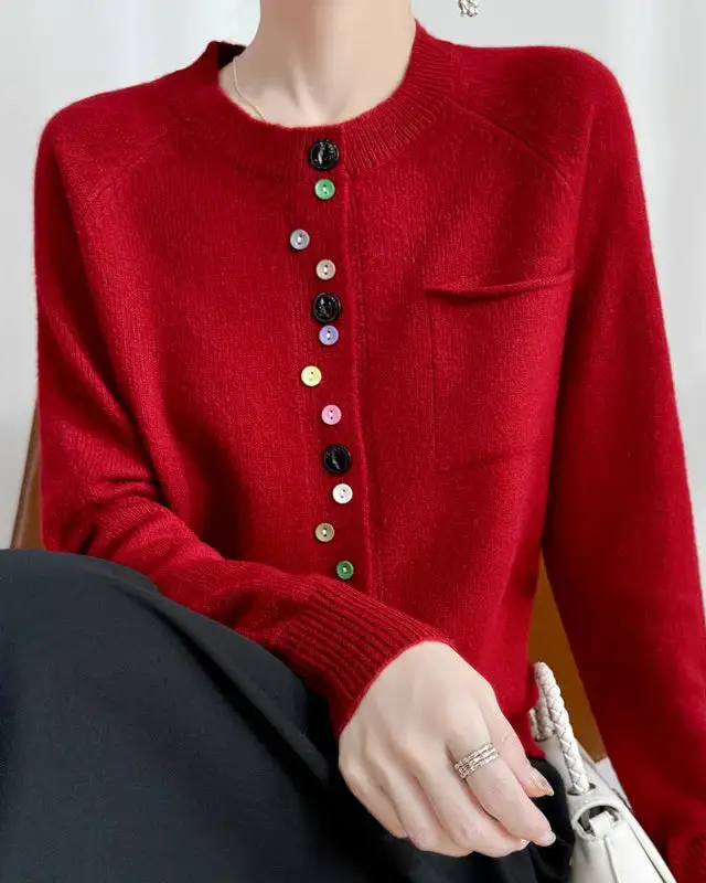 Merino-Wool Wool Crew-Neck Cardigan
