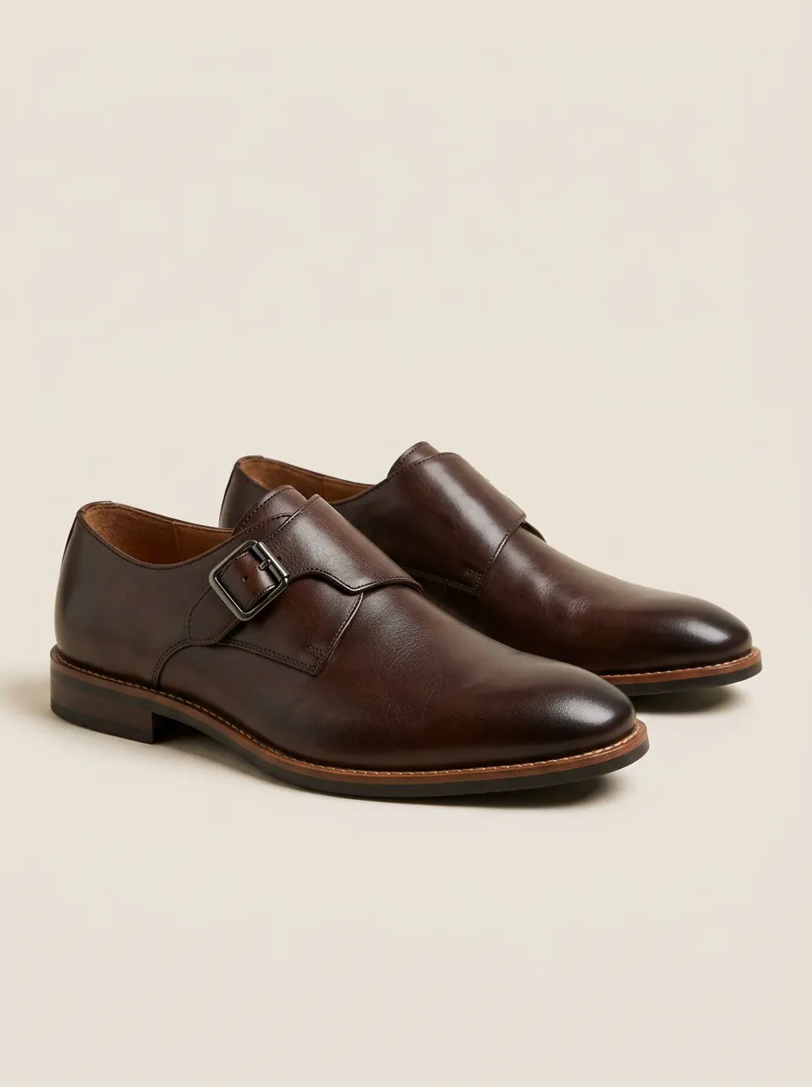 Men's Casual Classic Leather Single Monk Strap Dress Shoes