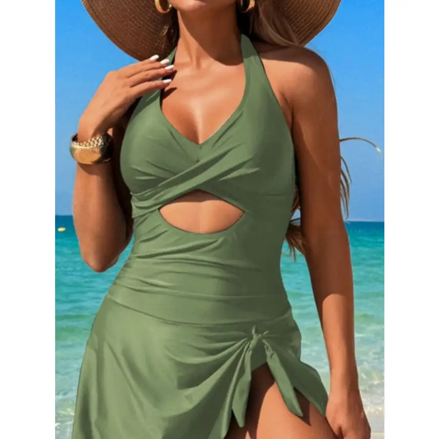 Women's Cutout Halter Printed One-Piece Swimsuit